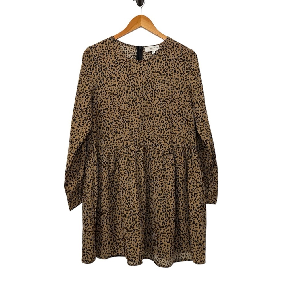 Never Fully Dressed Womens Leopard Print Long Sleeve Mini Dress Sz 6 Brown Black